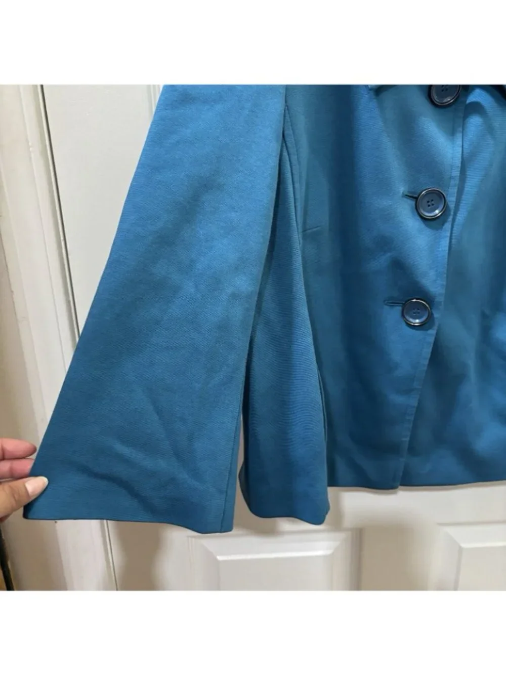 Talbots Teal  three Button Knit Coat A Line With Pokets Size 10 Preppy Classic